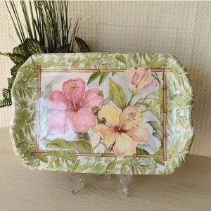 Exclusively for Keller Charles, Hibiscus Floral Rectangular Melamine Tray